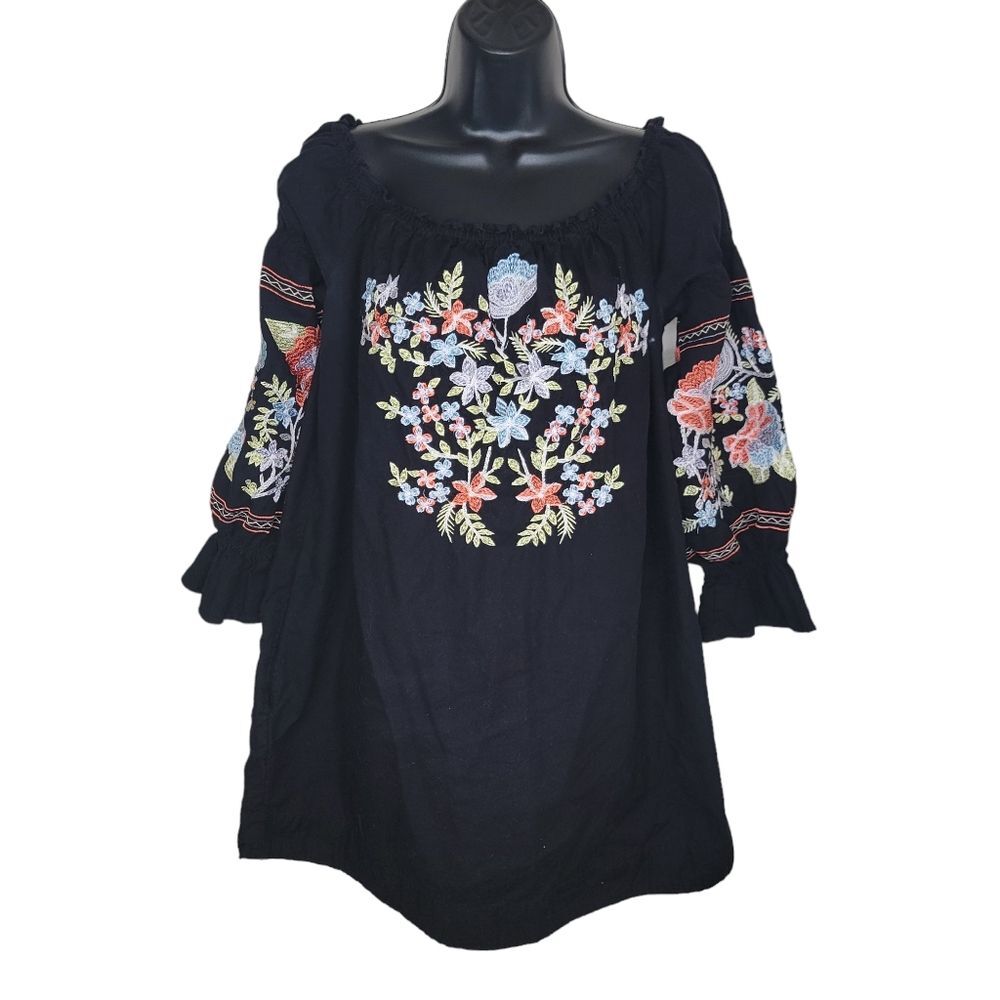 Free People Fleur du Jour Mini Dress/Tunic Small Black floral
